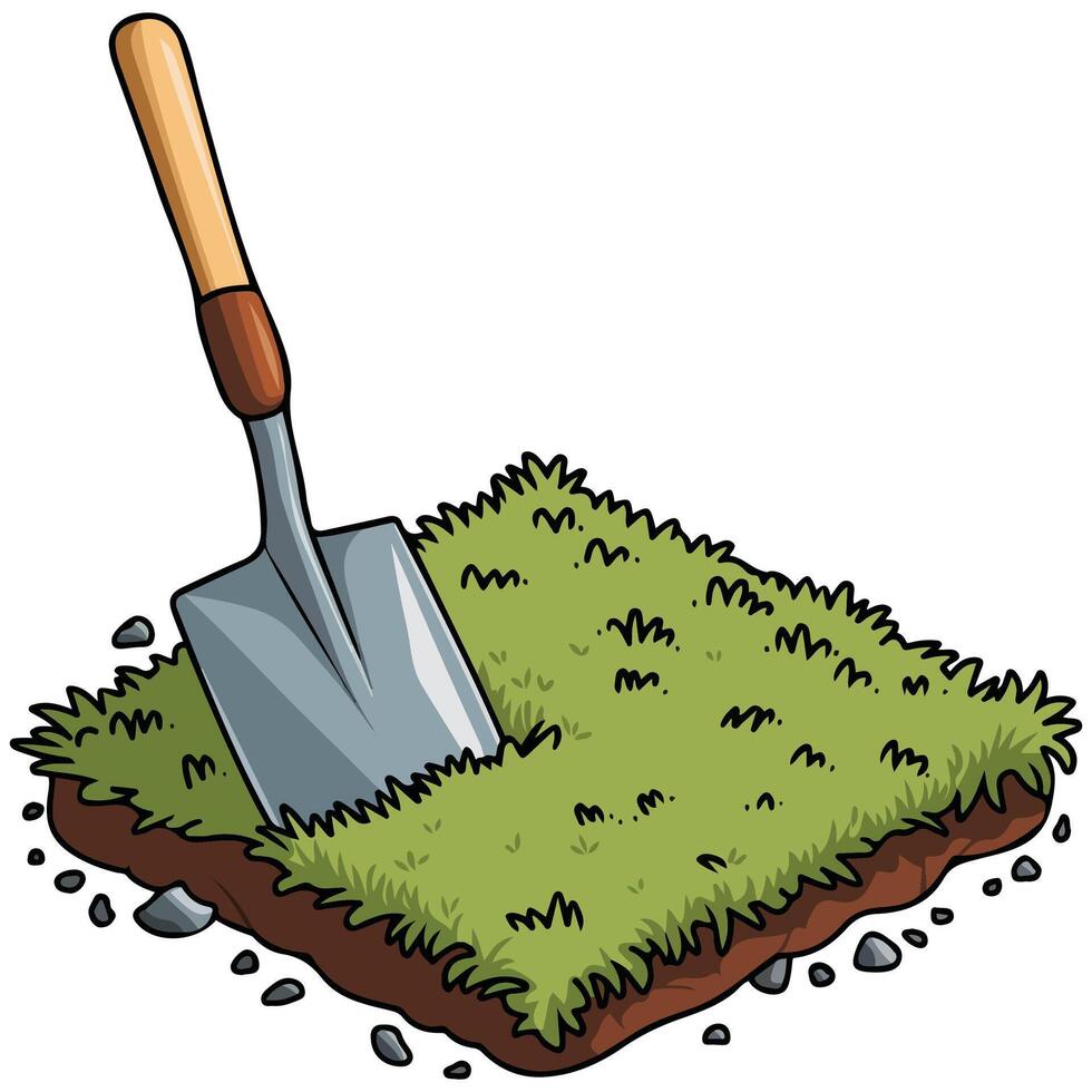 shovel on green lawn isolated illustration vector