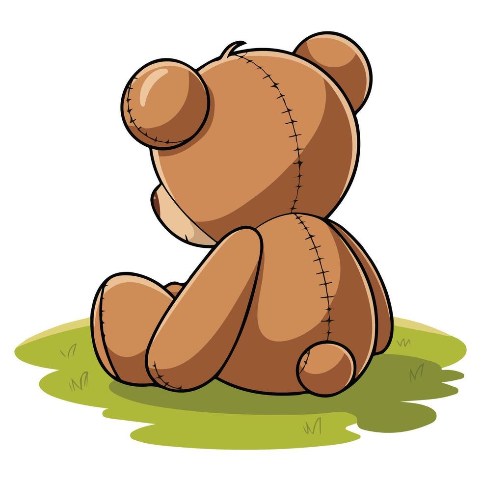 teddy bear sits back isolated on white vector