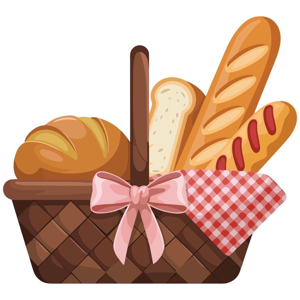 isolated basket of bread illustration vector