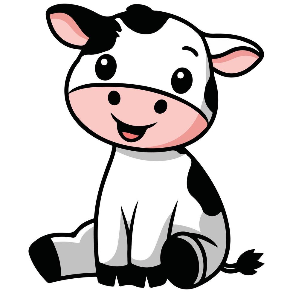 Happy spotted cow with bell around neck isolated white background vector