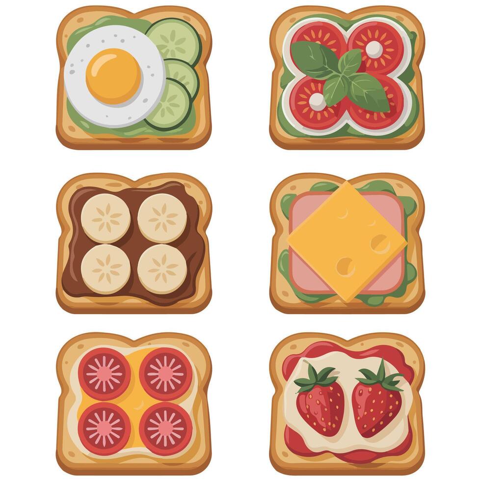 Italian bruschetta with ham cheese toppings isolated white background vector