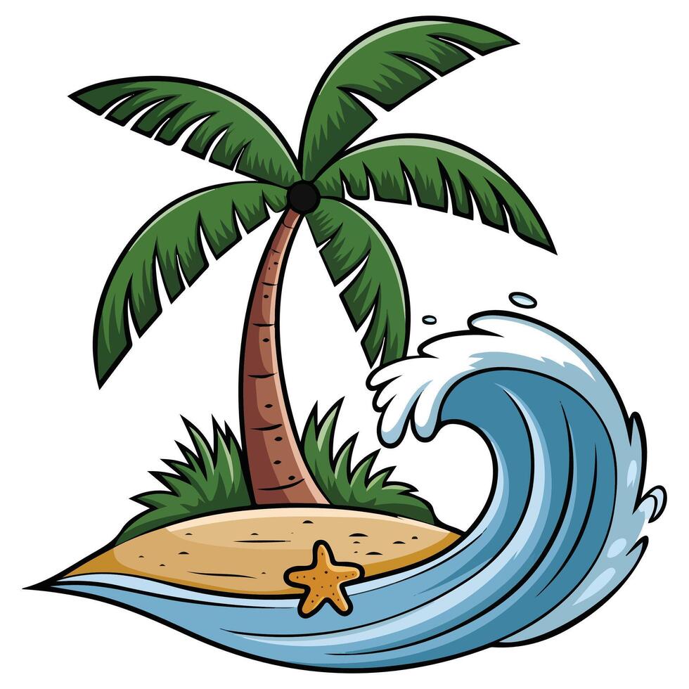 Tropical island with palm trees beach isolated white background vector