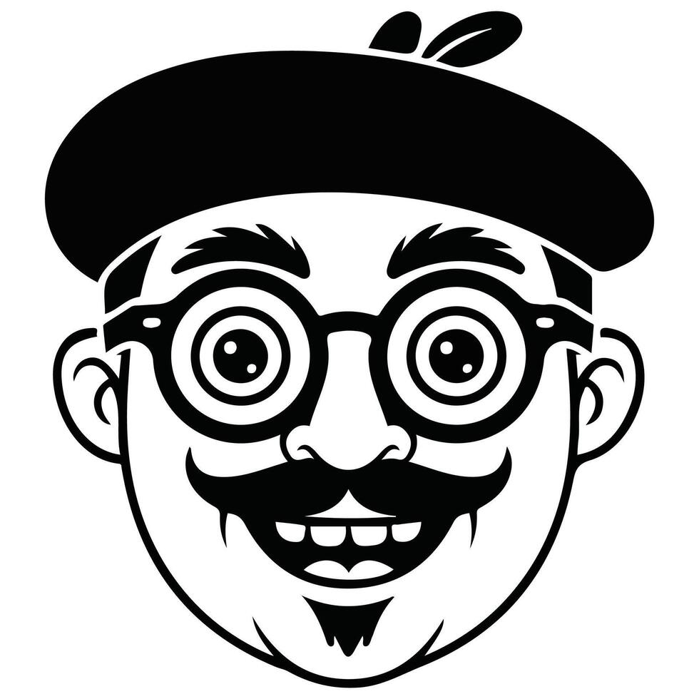Peasant face with hat and mustache isolated white background vector