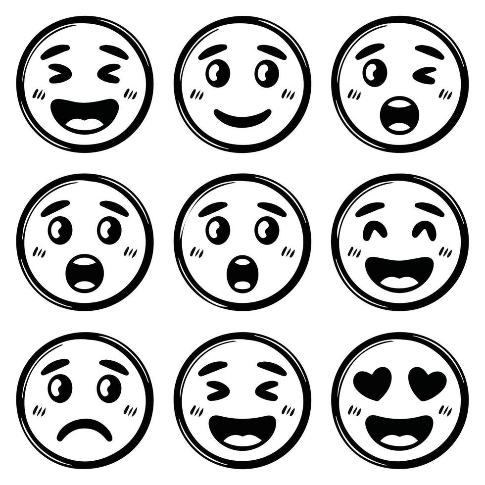 Collection of emoji with expressions isolated white background vector