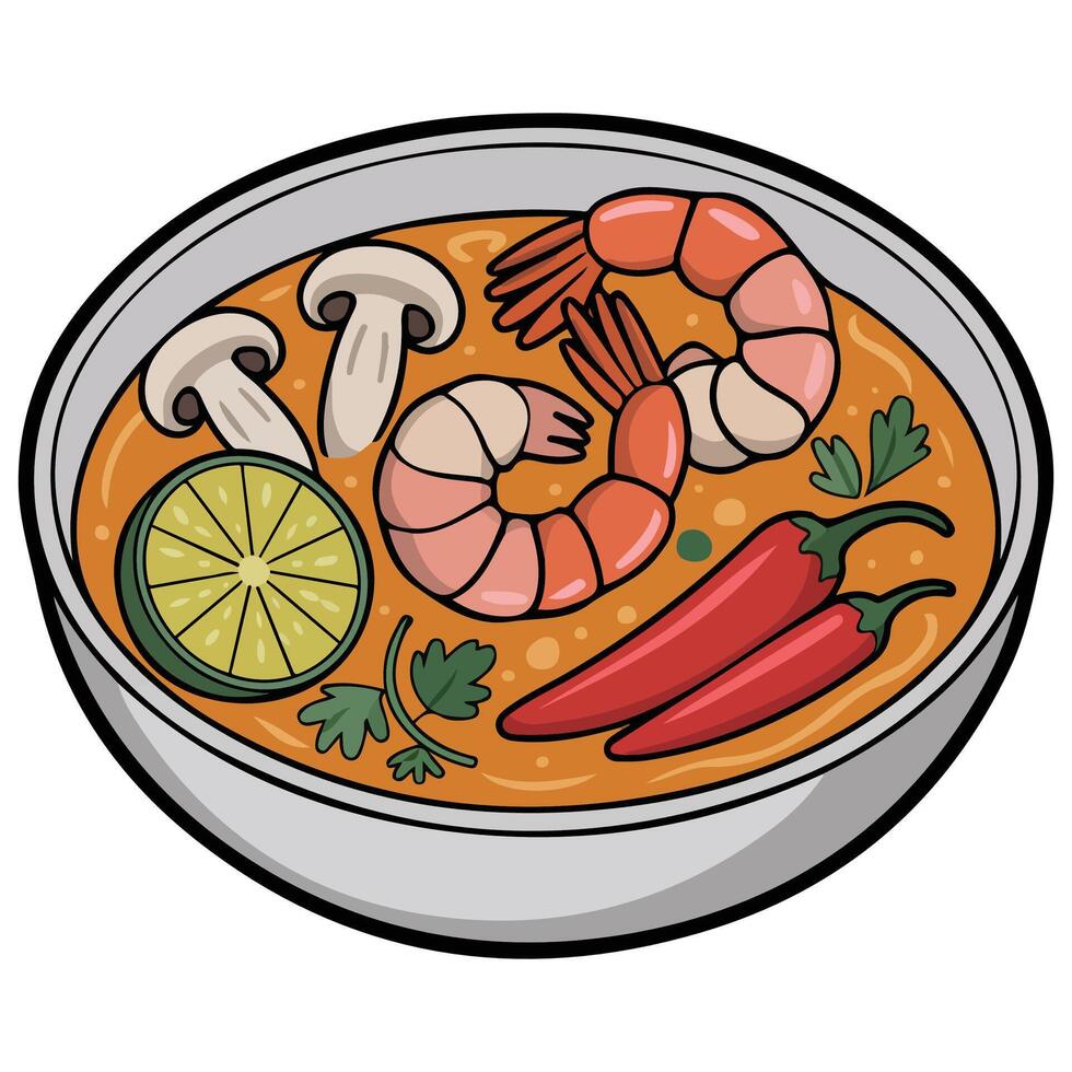 Spicy Asian soup in white bowl isolated white background vector