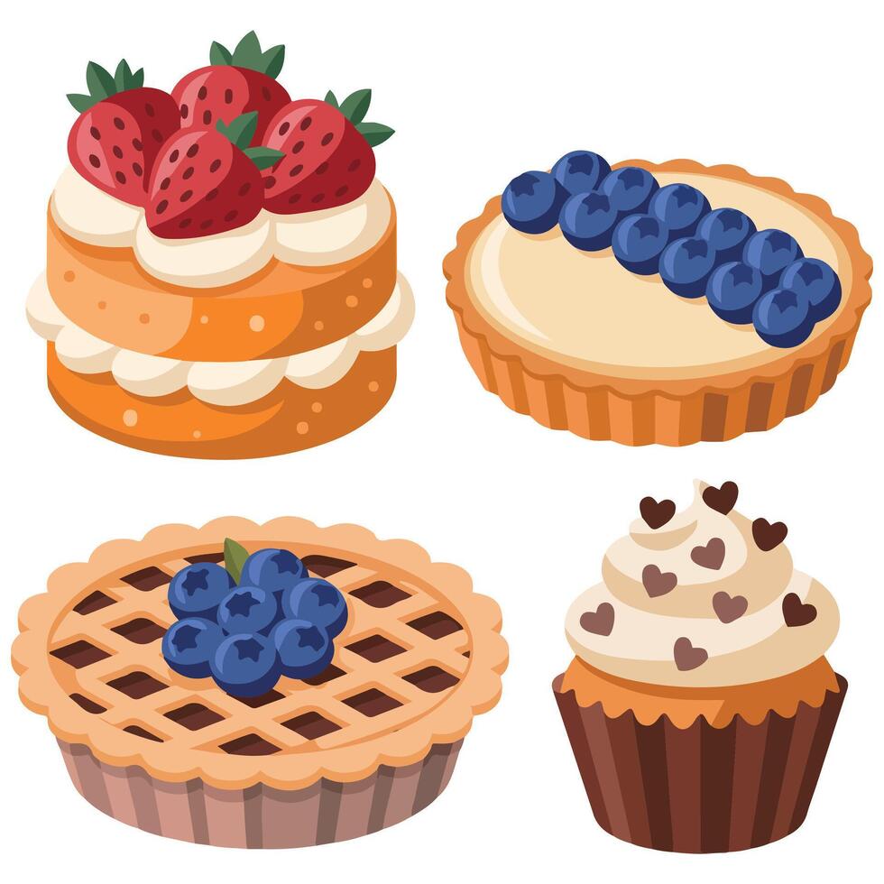 Delicious desserts with toppings isolated white background vector