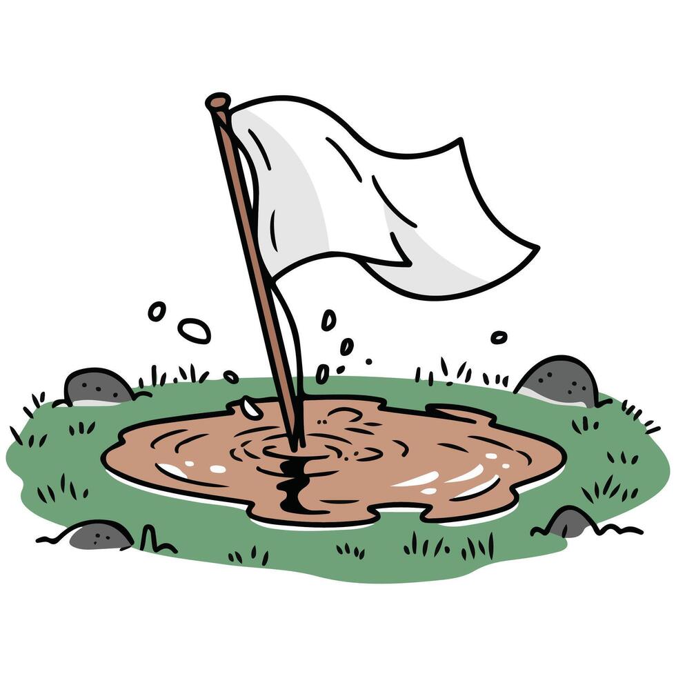 White flag in muddy swamp isolated white background vector