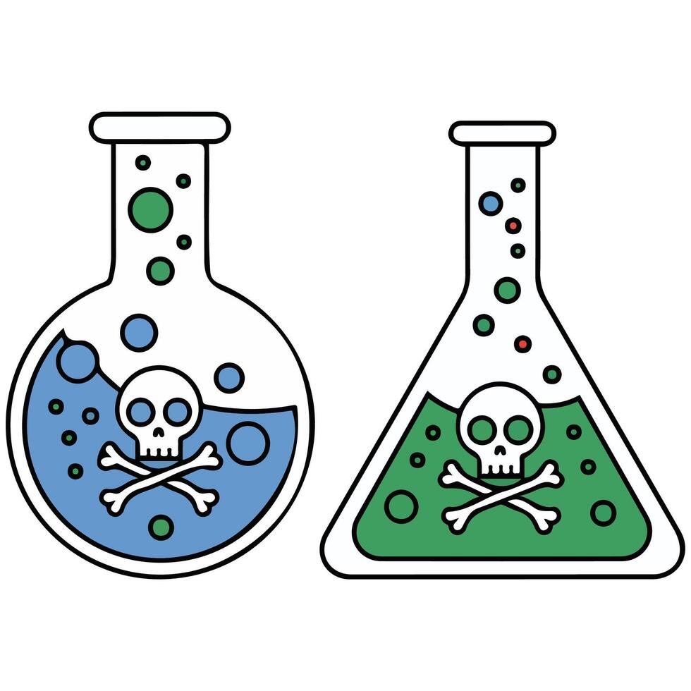 Toxic chemicals in glass flasks isolated white background vector
