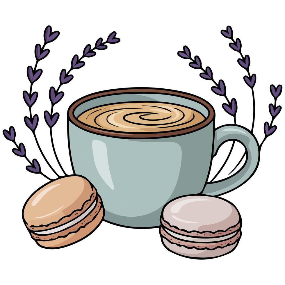 Coffee cup with lavender flowers isolated white background vector