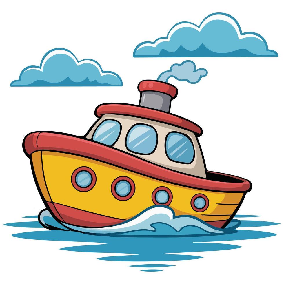 White yacht sailing on blue waves isolated white background vector