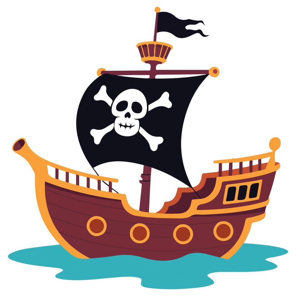 Pirate ship sailing on stormy seas isolated white background vector