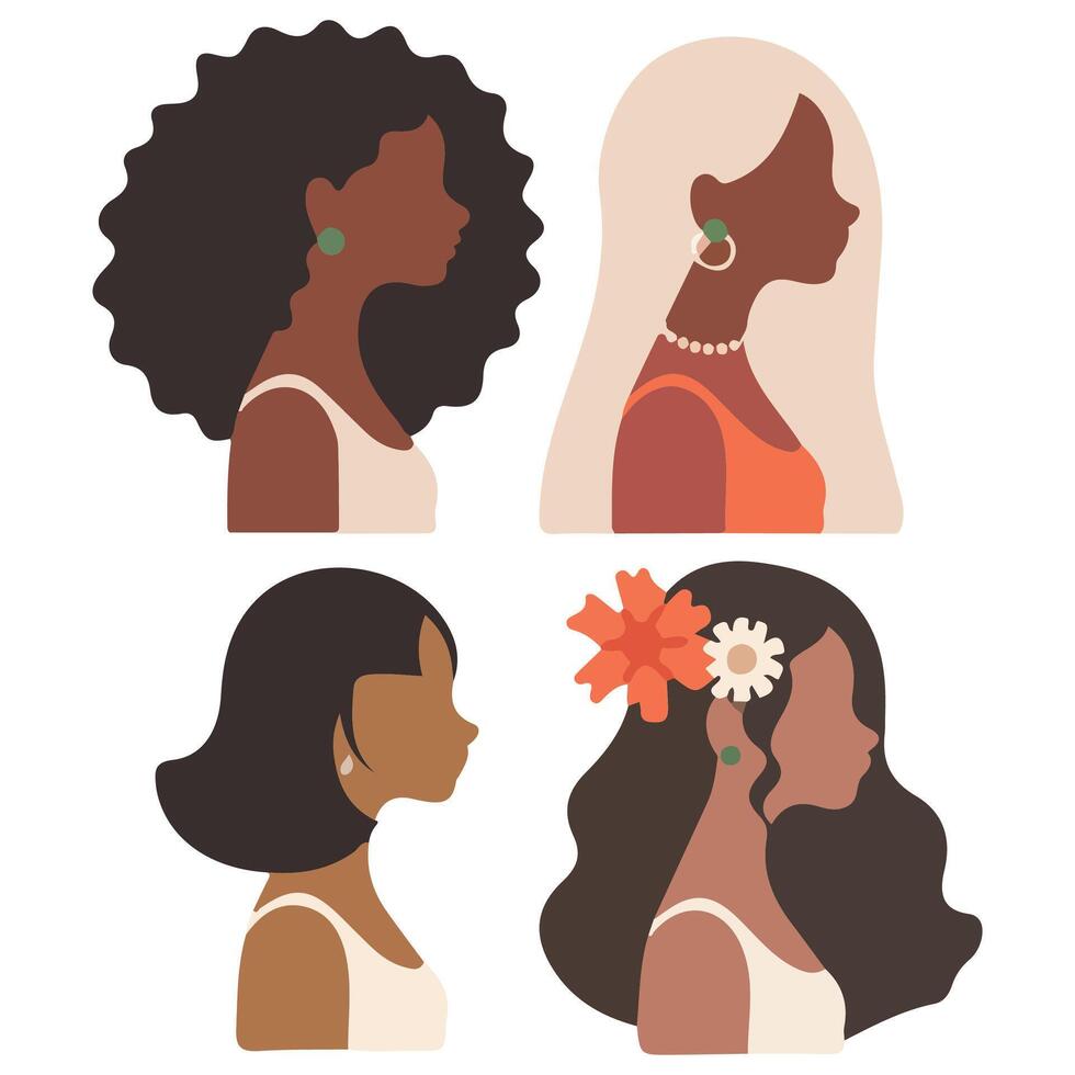 Portraits of diverse young women set isolated white background vector
