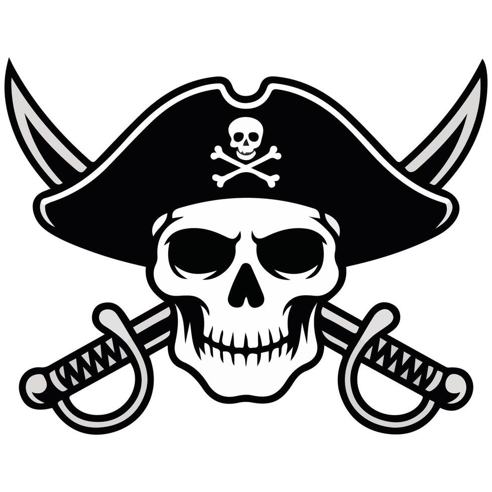 Pirate skull with crossed swords isolated white background vector