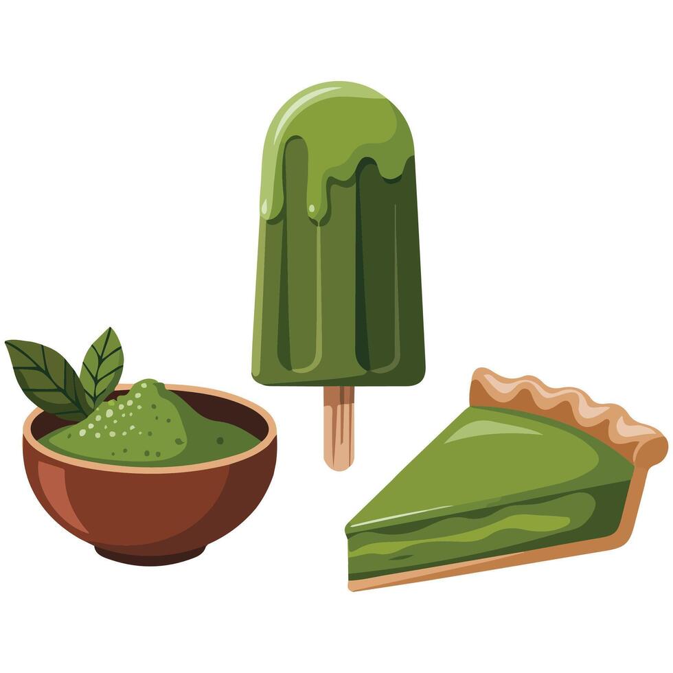 Matcha tea desserts and sweets isolated white background vector