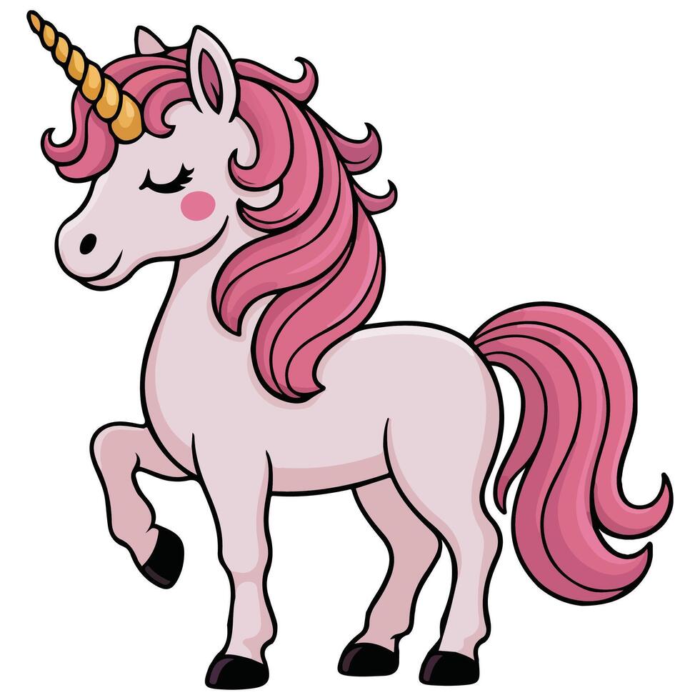 Pink unicorn with rainbow mane isolated white background vector