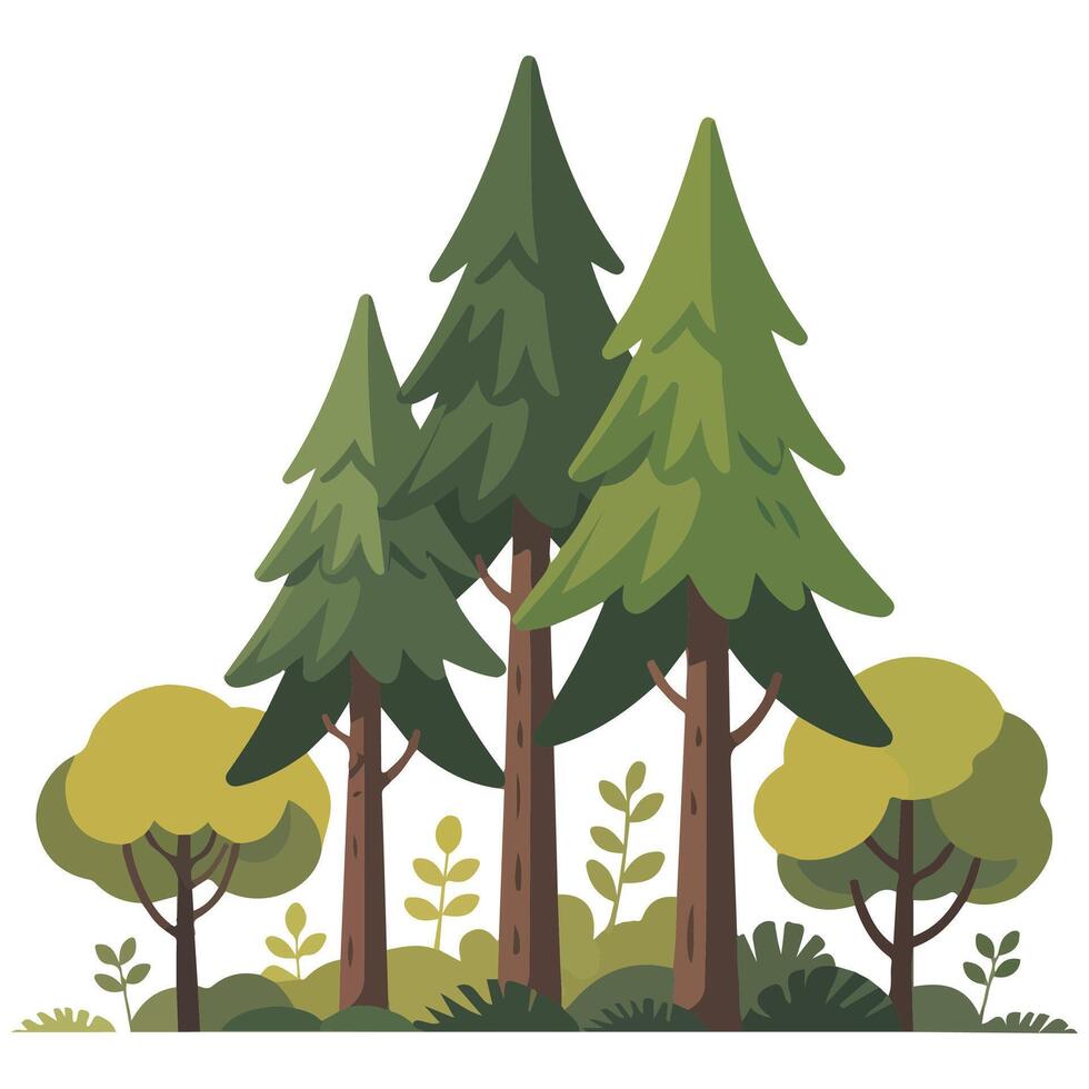 Cartoon summer forest with trees isolated white background vector