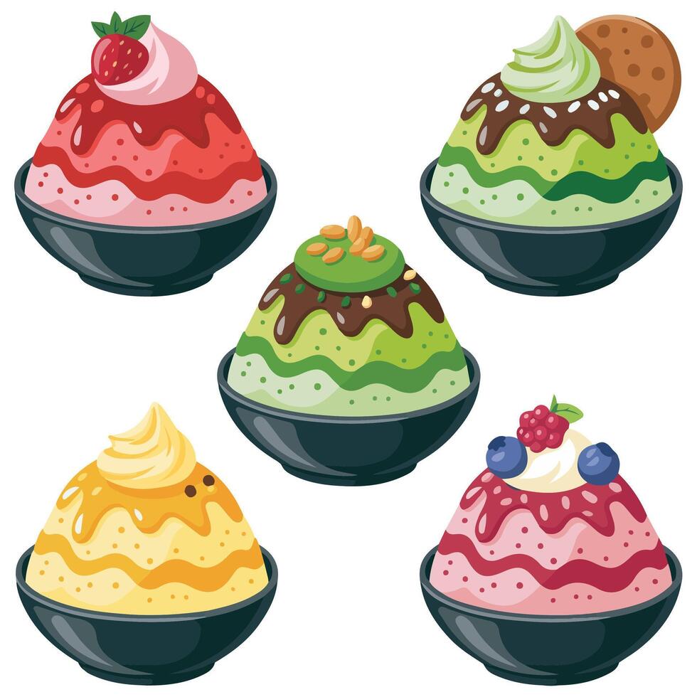 Korean bingsu dessert in bowl isolated white background vector
