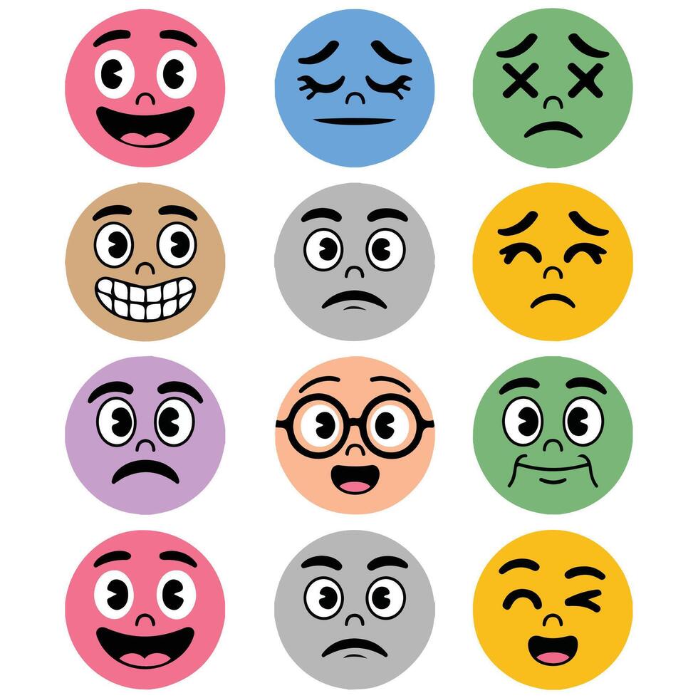 Cute facial expression icons set isolated white background vector