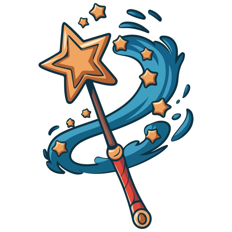 Fairy magic wand with stars isolated white background vector