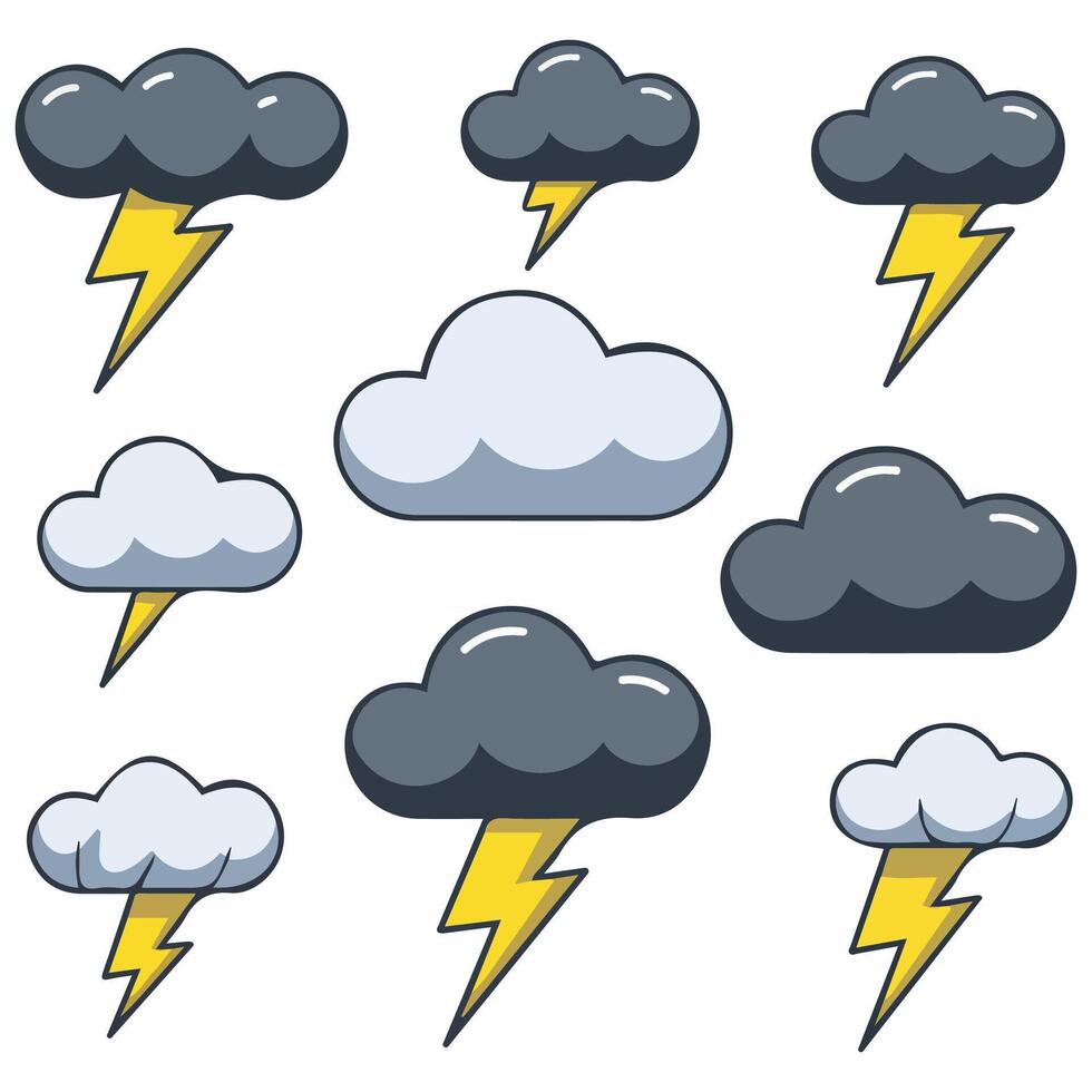 Grey rain clouds with lightning isolated white background vector