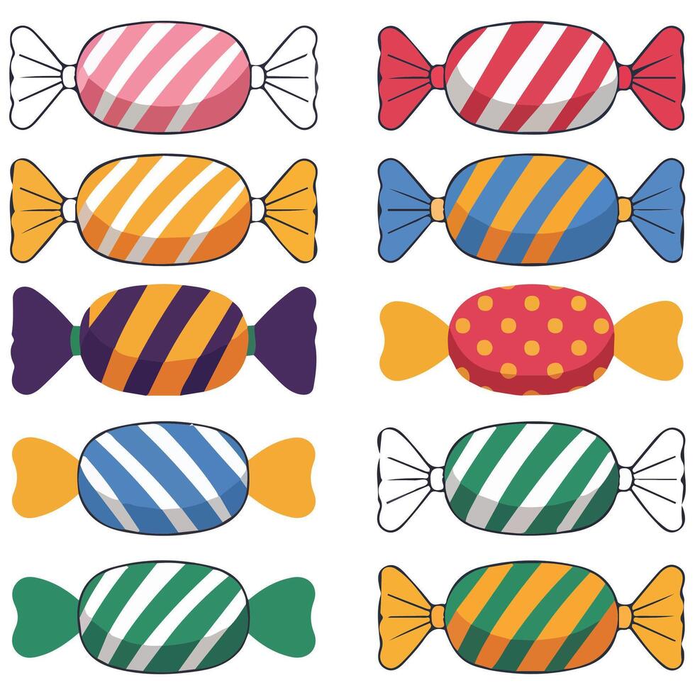 Twisted sweet candies colorful set isolated white background vector