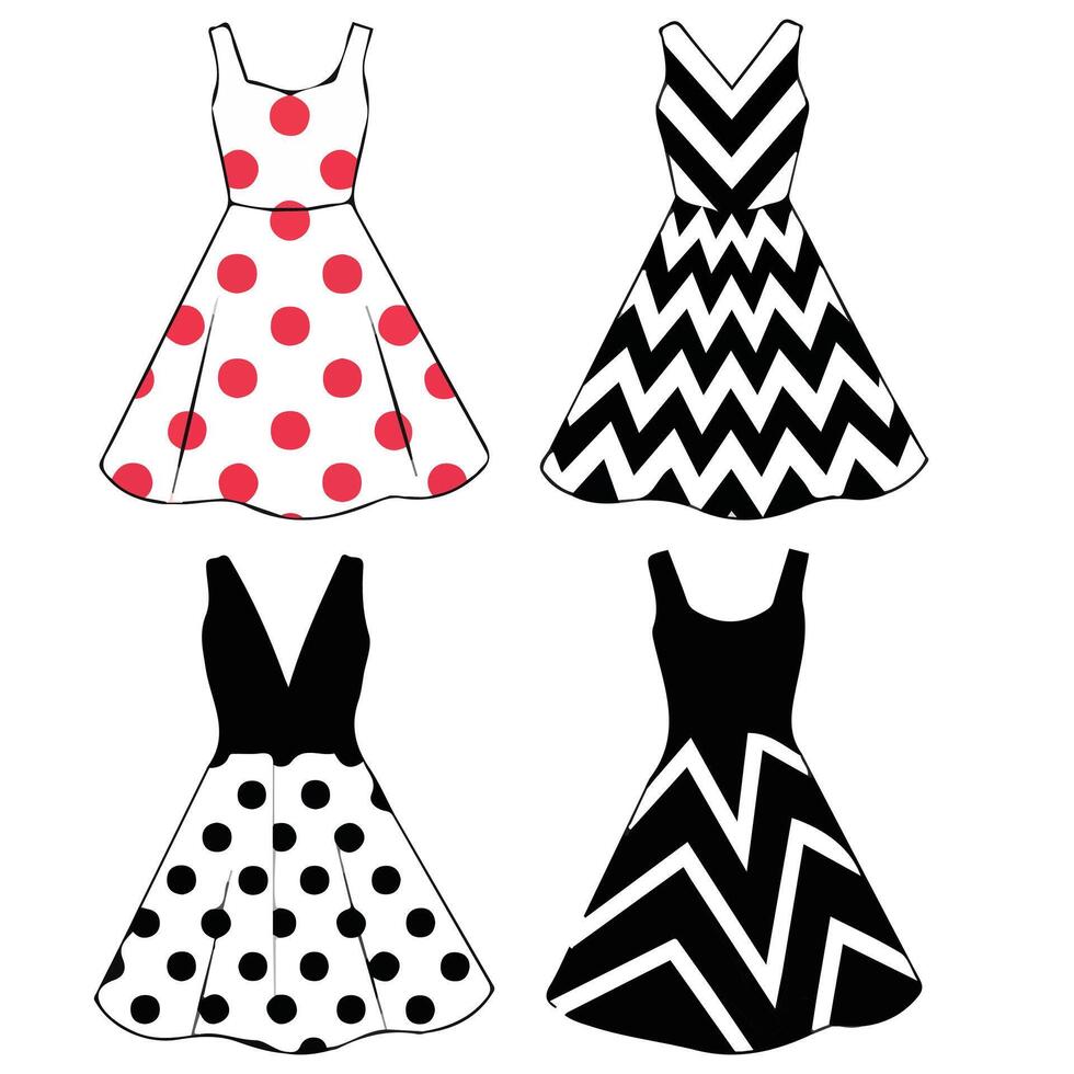Pinup woman dresses retro set isolated white background vector