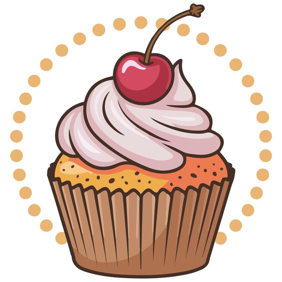 Cupcake with cherry on top isolated white background vector