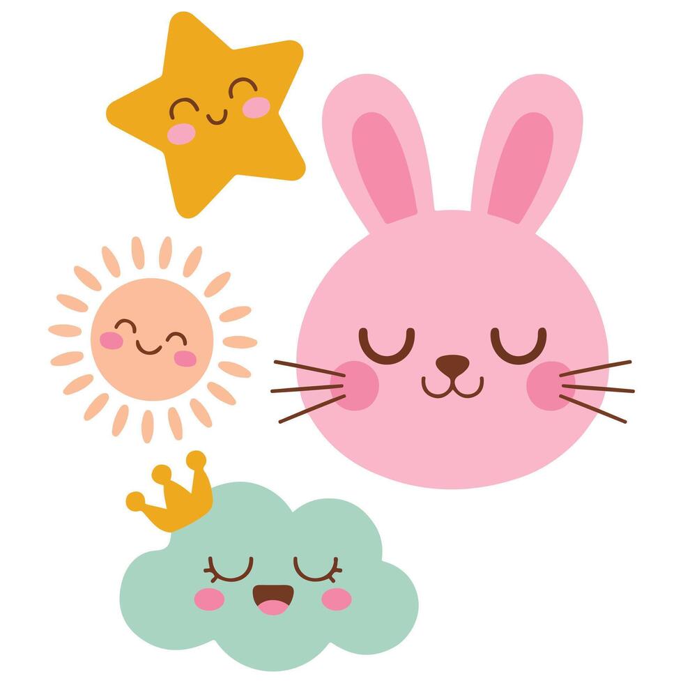 Childrens doodles rainbow stars set isolated white background vector