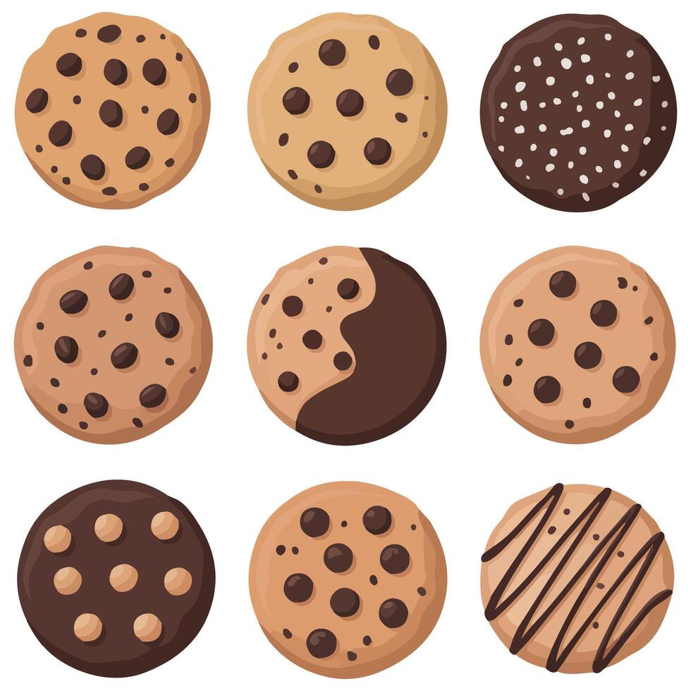 Variety of sweet cookies set isolated white background vector