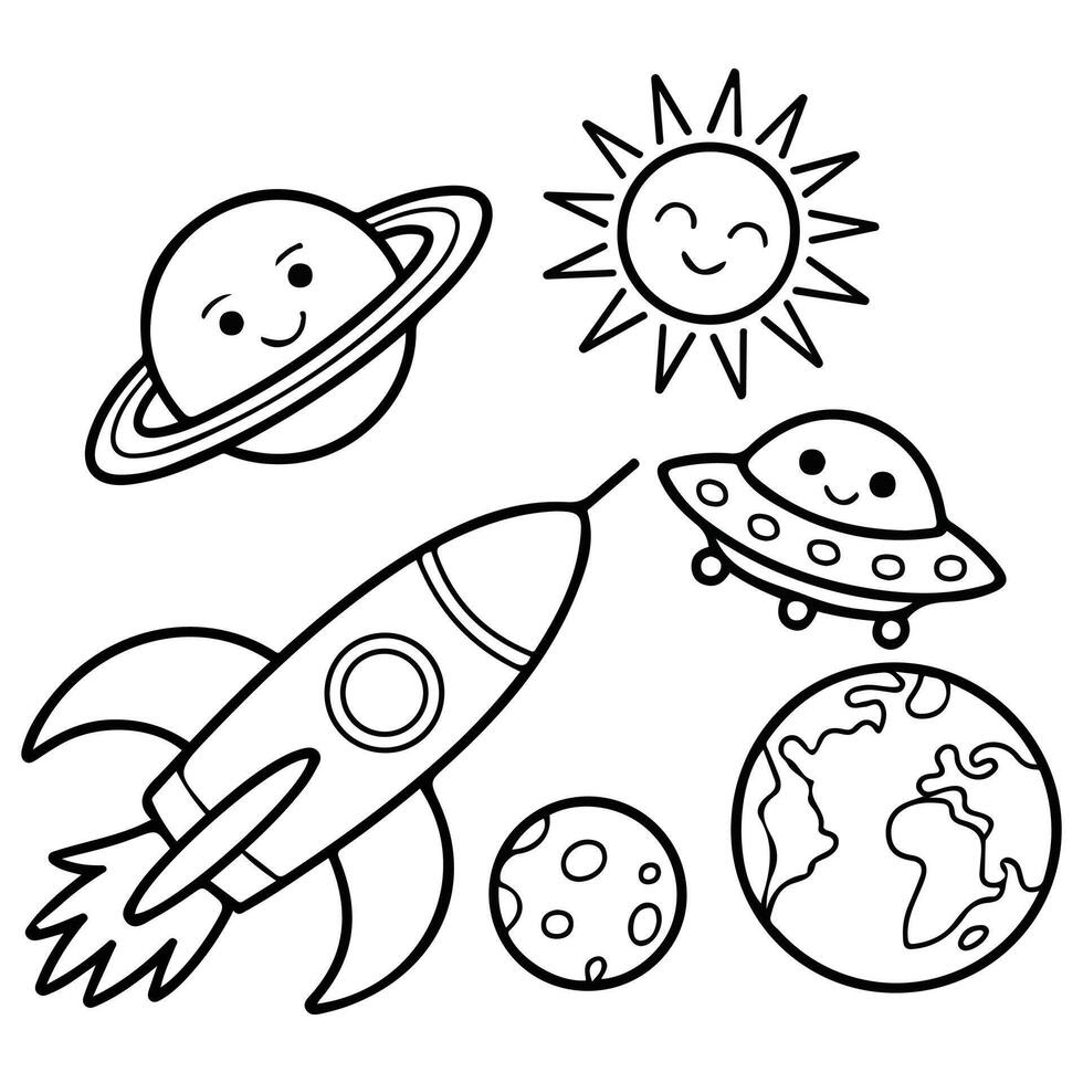 Planets icons hand drawn set isolated white background vector