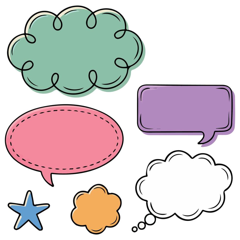 Hand drawn speech bubbles set isolated white background vector