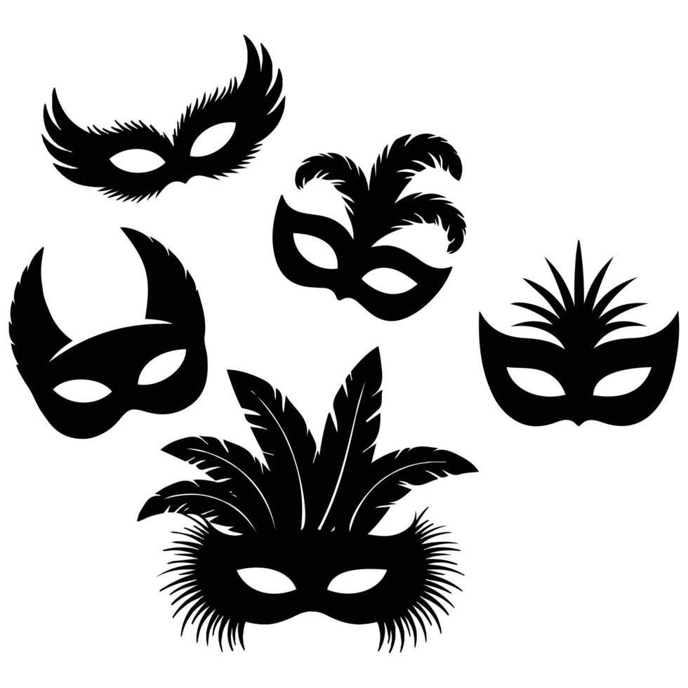 Carnival masks silhouettes set isolated white background vector