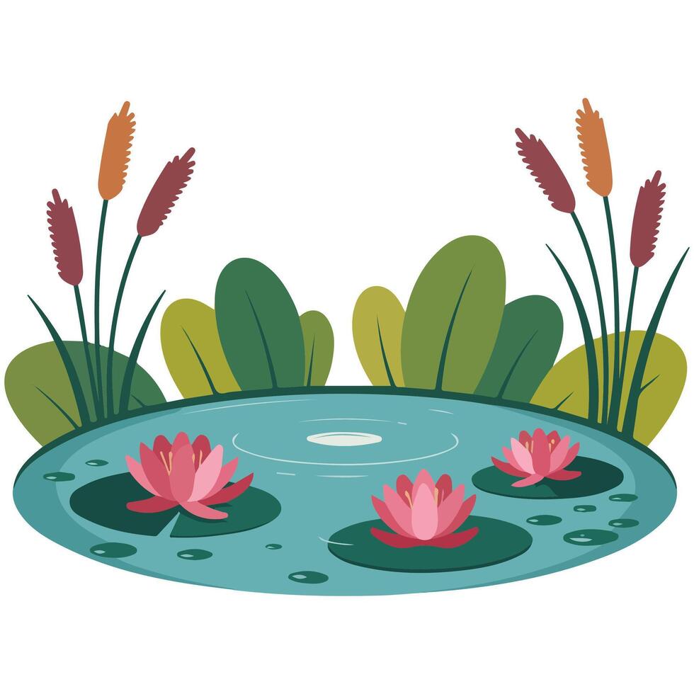 Lake landscape with water lilies isolated white background vector
