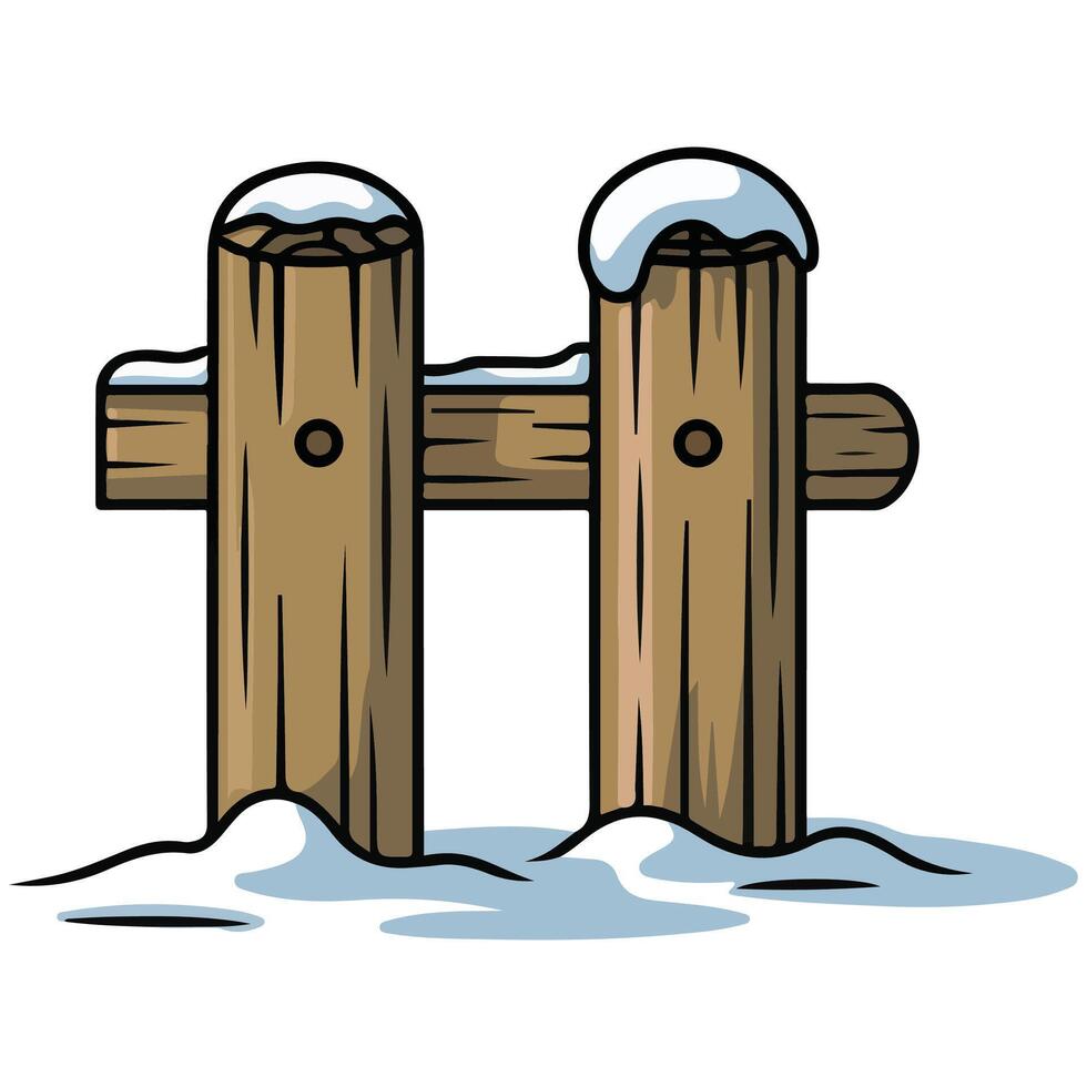 Wooden fence covered with snow isolated white background vector