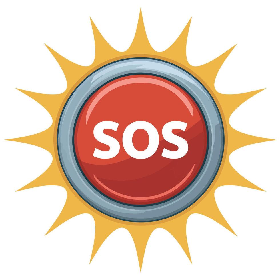 Red SOS emergency button isolated white background vector