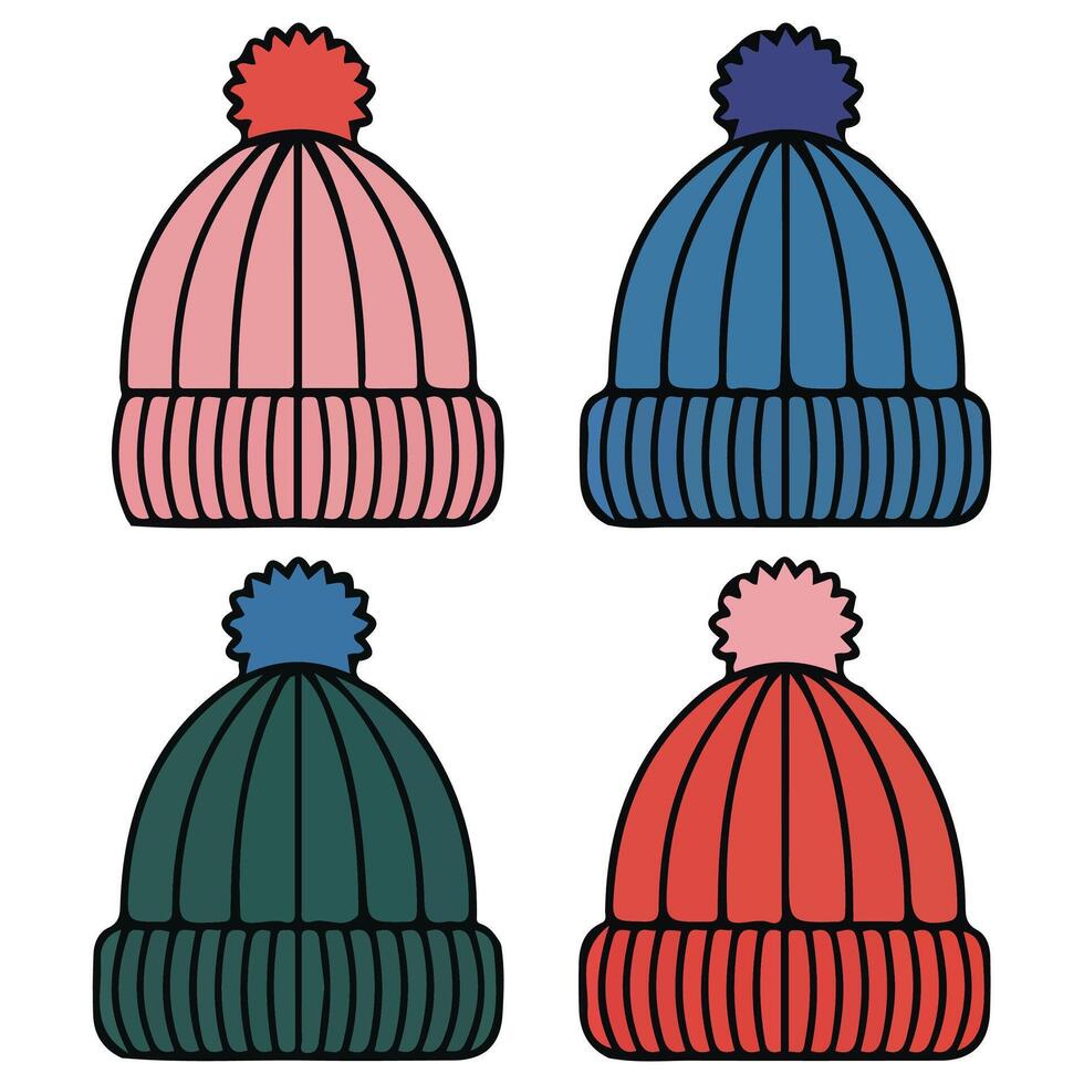 Winter autumn hat set isolated white background vector