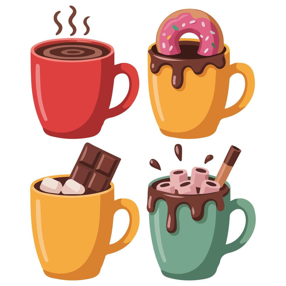 Cappuccino espresso cocoa set isolated white background vector