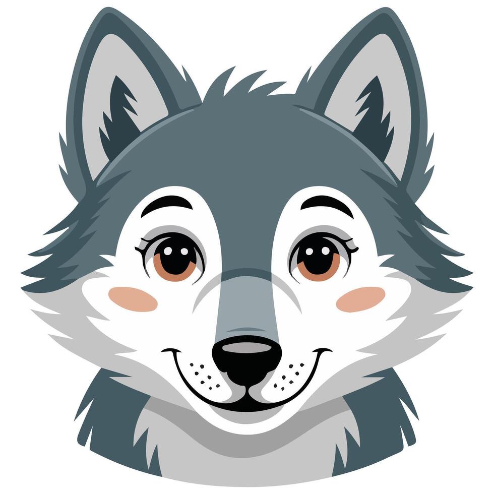 Cute cartoon wolf face isolated white background vector