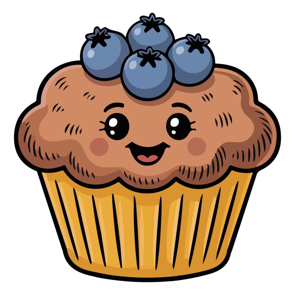 Blueberry muffin flat design isolated white background vector
