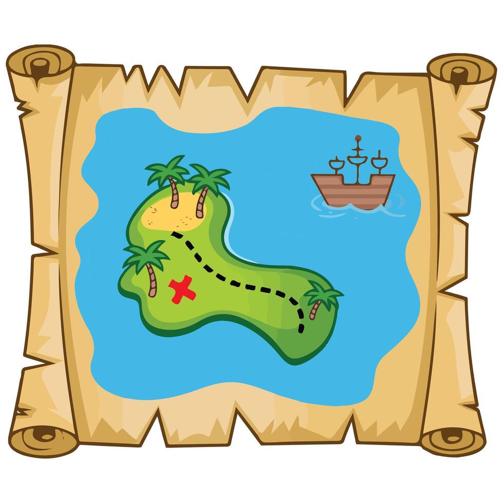 Treasure map cartoon style isolated white background vector