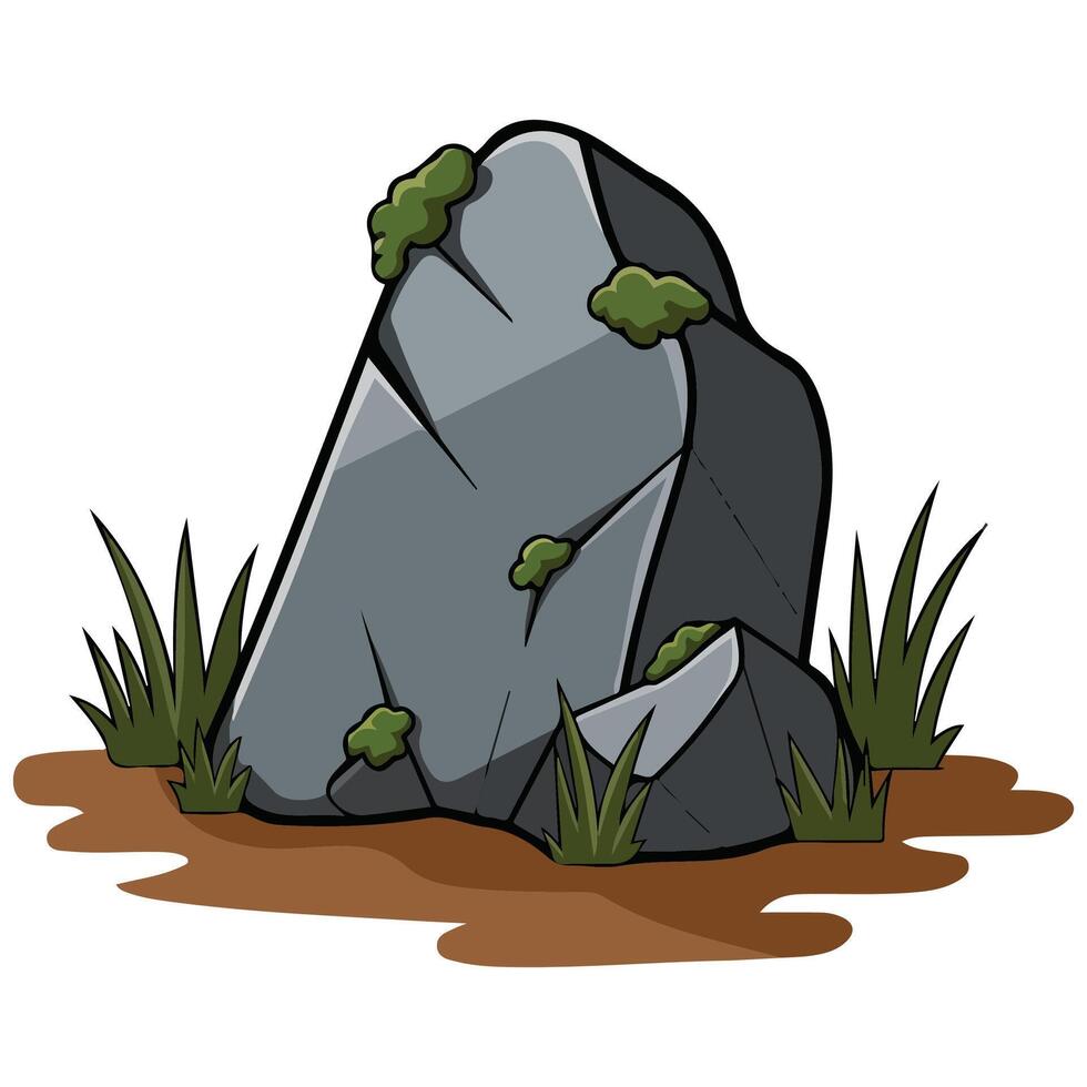 Gray mossy rock stone isolated white background vector