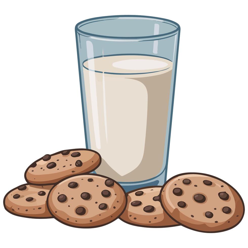 Glass of milk cookies isolated white background vector