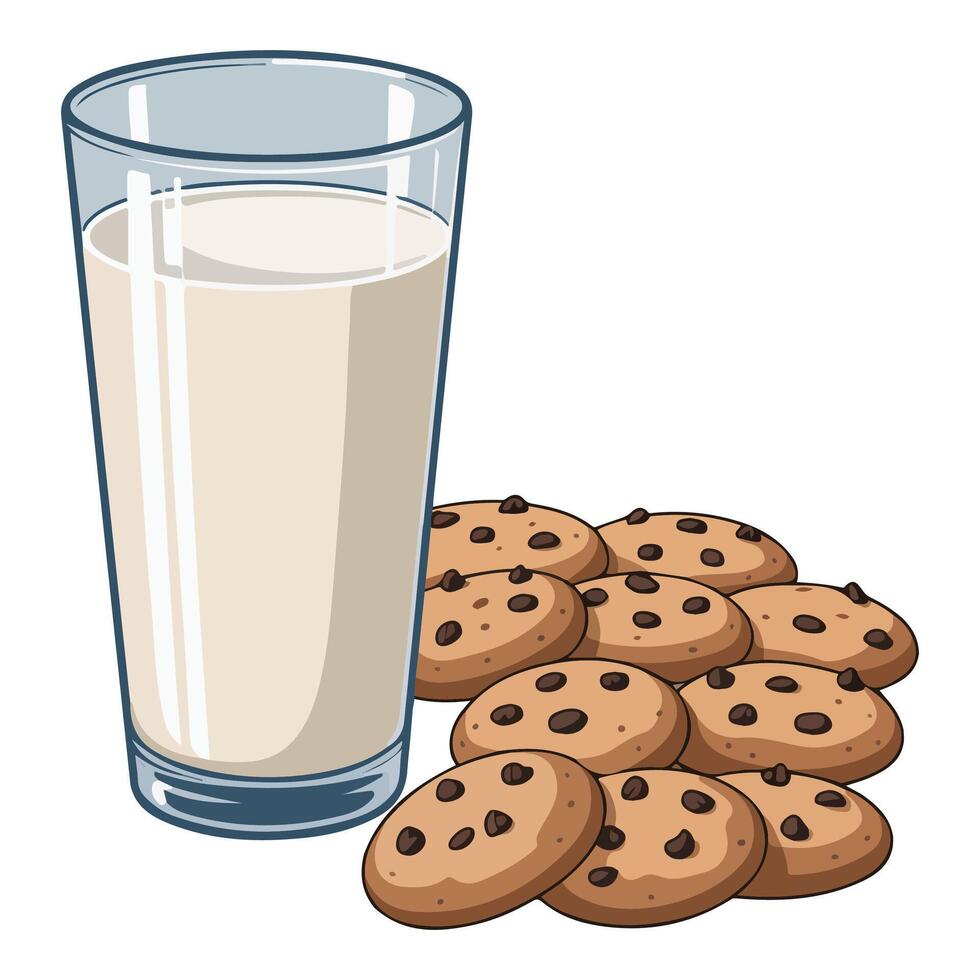 Milk with oatmeal cookies isolated white background vector