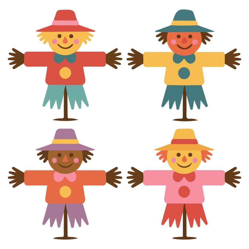 Scarecrow collection set isolated white background vector