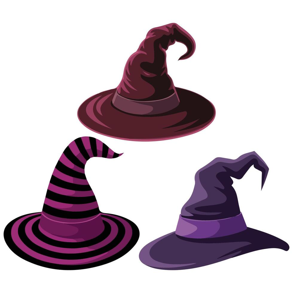 Witch hats Halloween set isolated white background vector