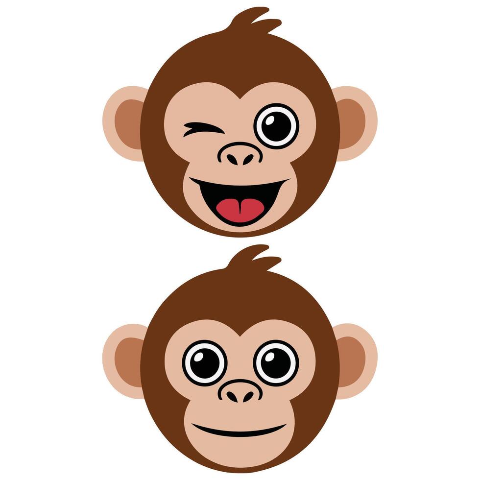 Smiling monkey faces set isolated white background vector