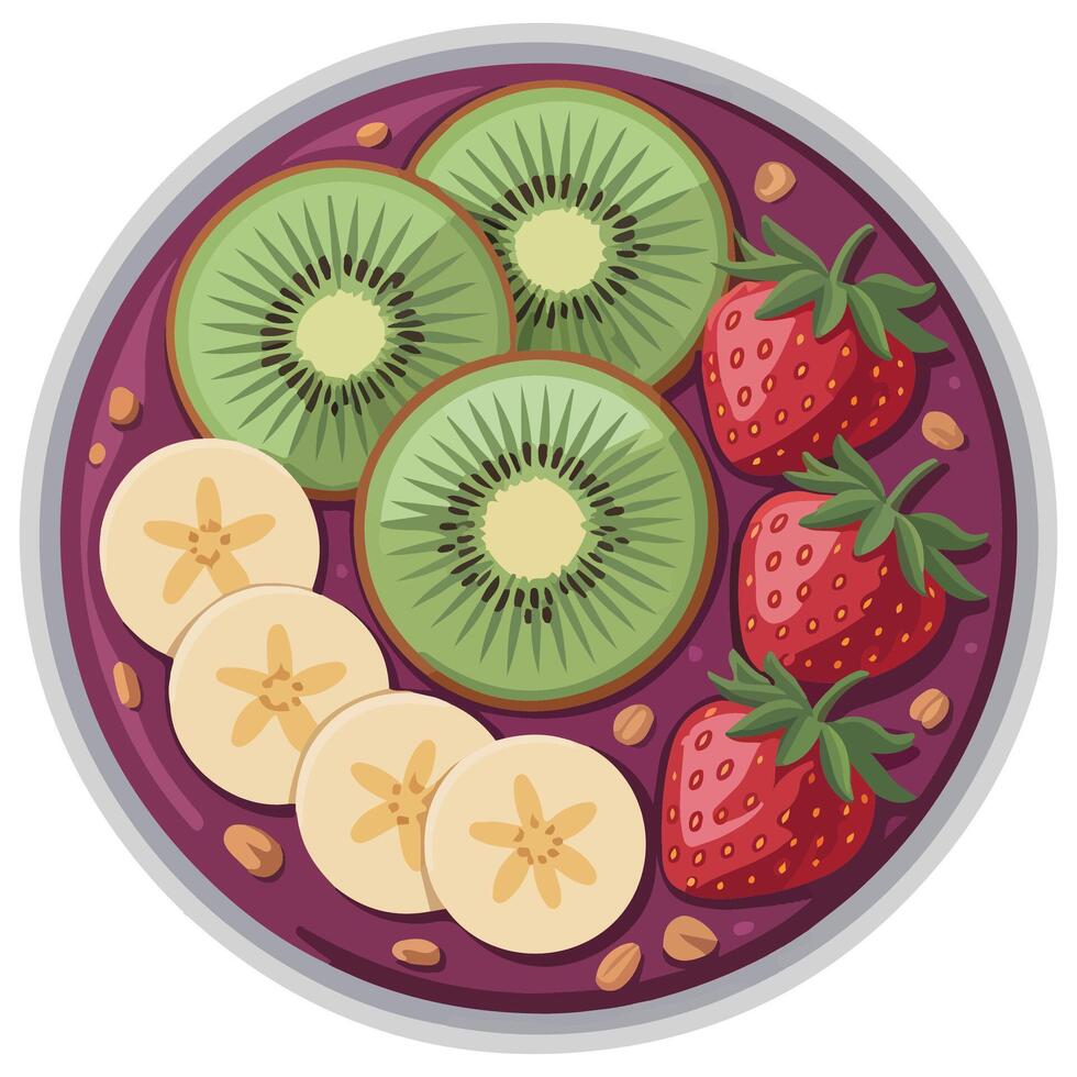 Acai smoothie bowl fruits isolated white background vector
