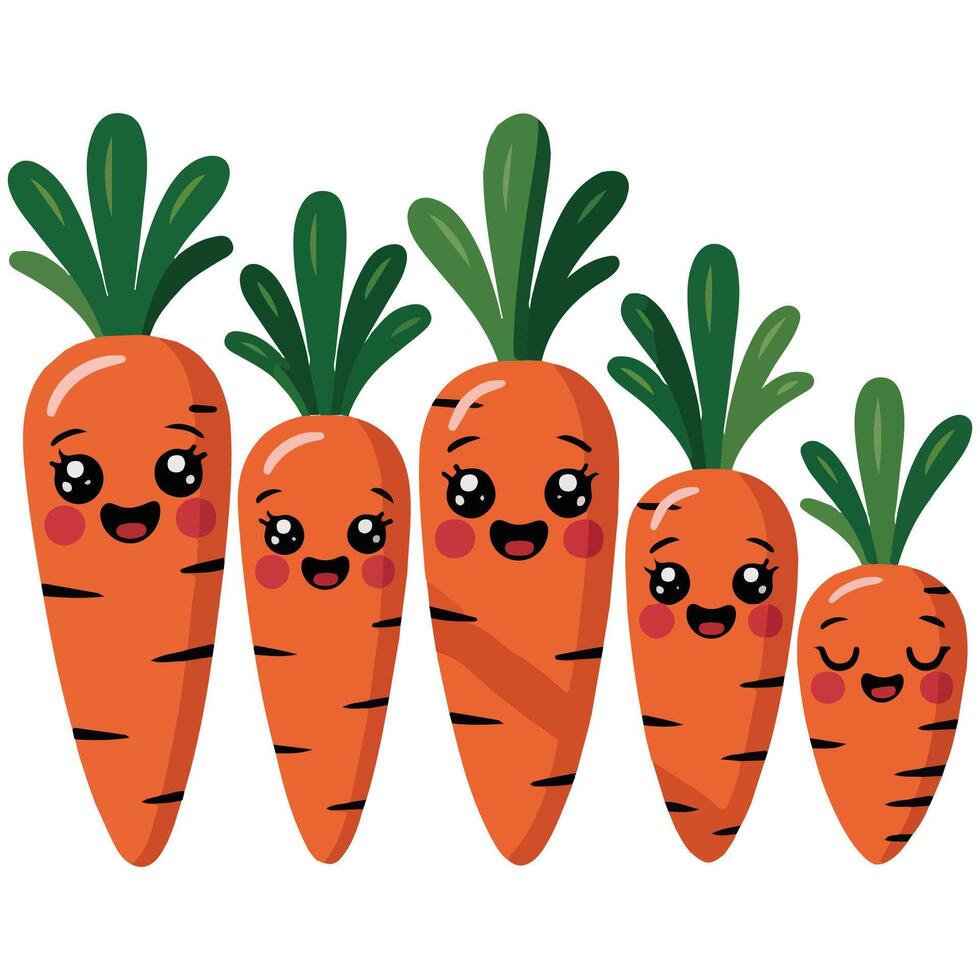 Cartoon carrots icon set isolated white background vector