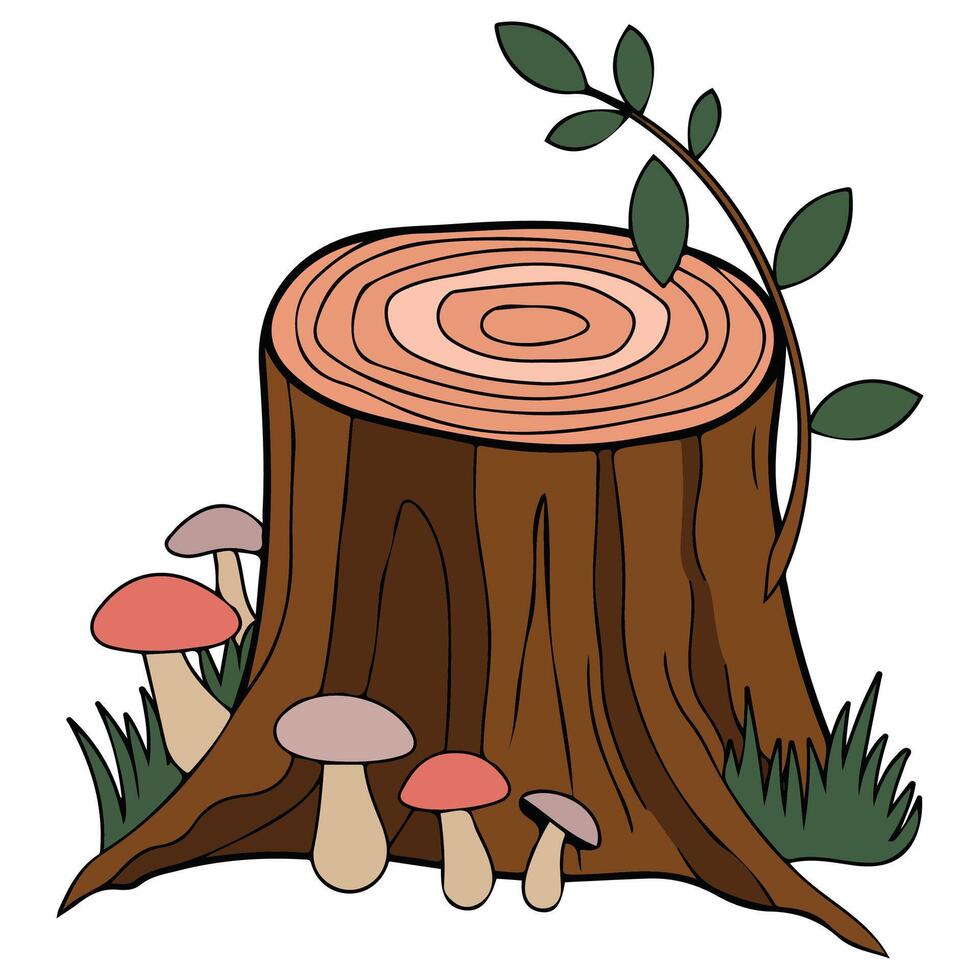 Stump log hand drawn isolated white background vector