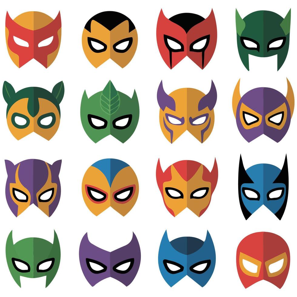 Superhero mask icons set isolated white background vector